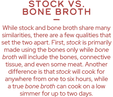 Stock vs. Bone Broth — While stock and bone broth share many similarities, there are a few qualities that set the two...